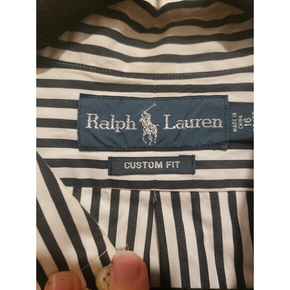 Ralph Lauren Shirt Sz 16 34/35 Stripe Custom Fit Long Sleeve Button Front Preppy - Picture 5 of 8